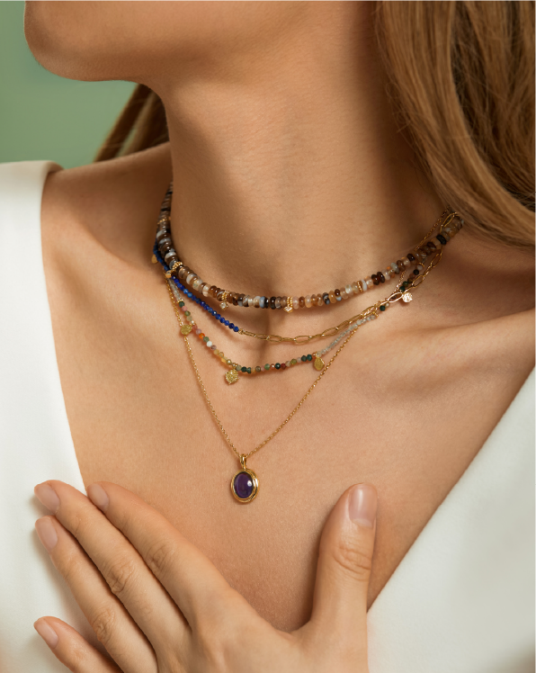 18K Gold-Plated Morning Glory Agate Charm Necklace