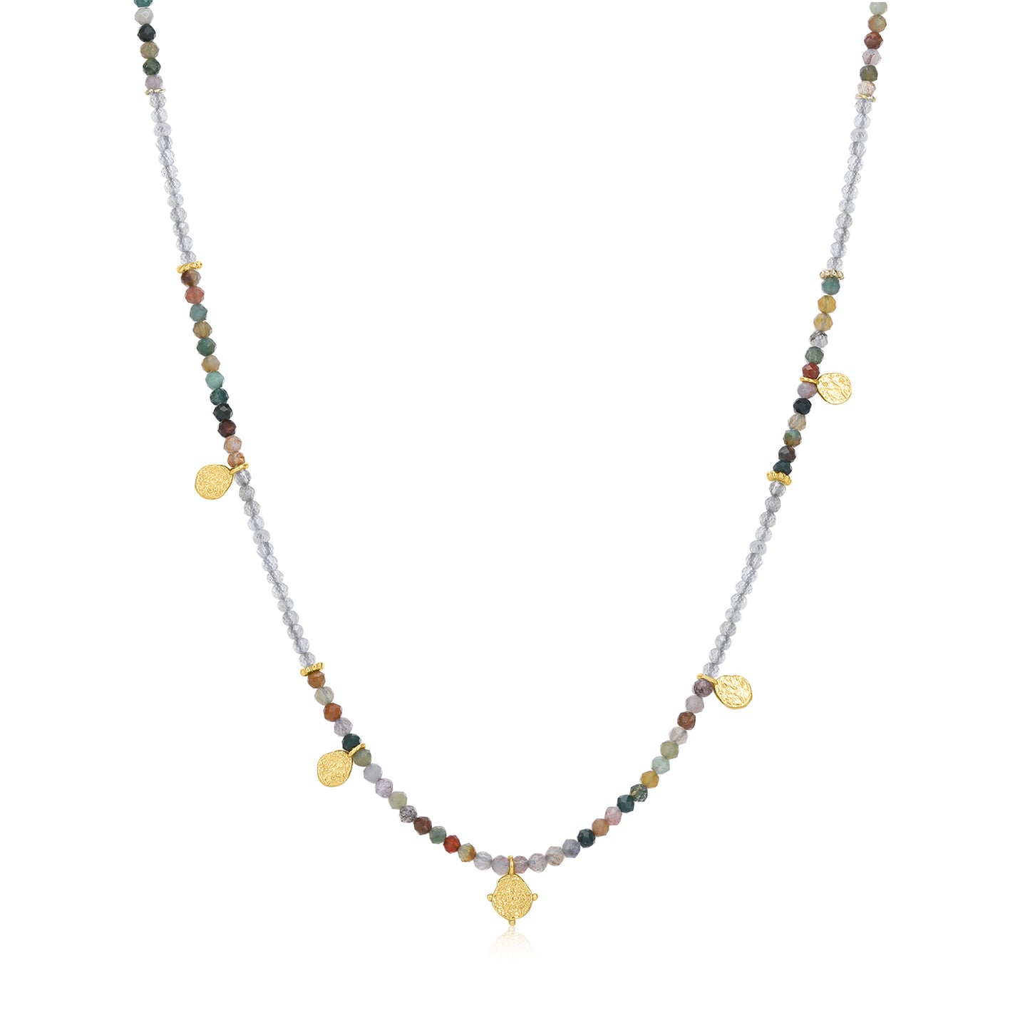 Morning Glory Agate & Labradorite Charm Necklace – 18K Gold-Plated