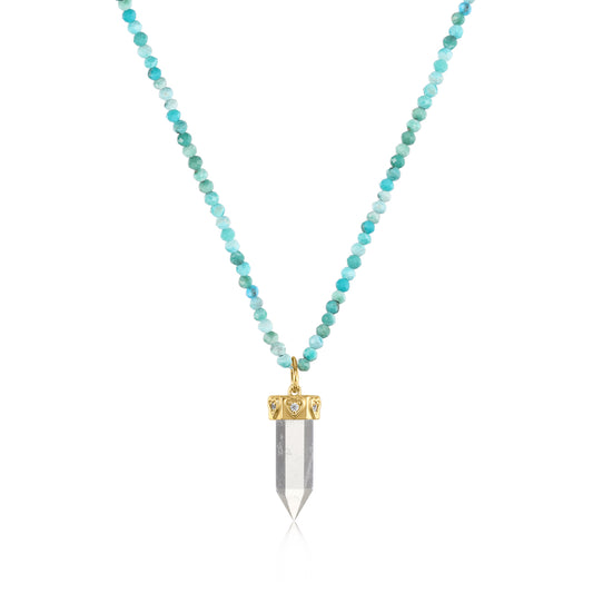 Morning Glory Labradorite & Clear Quartz Pendant Necklace – 18K Gold-Plated